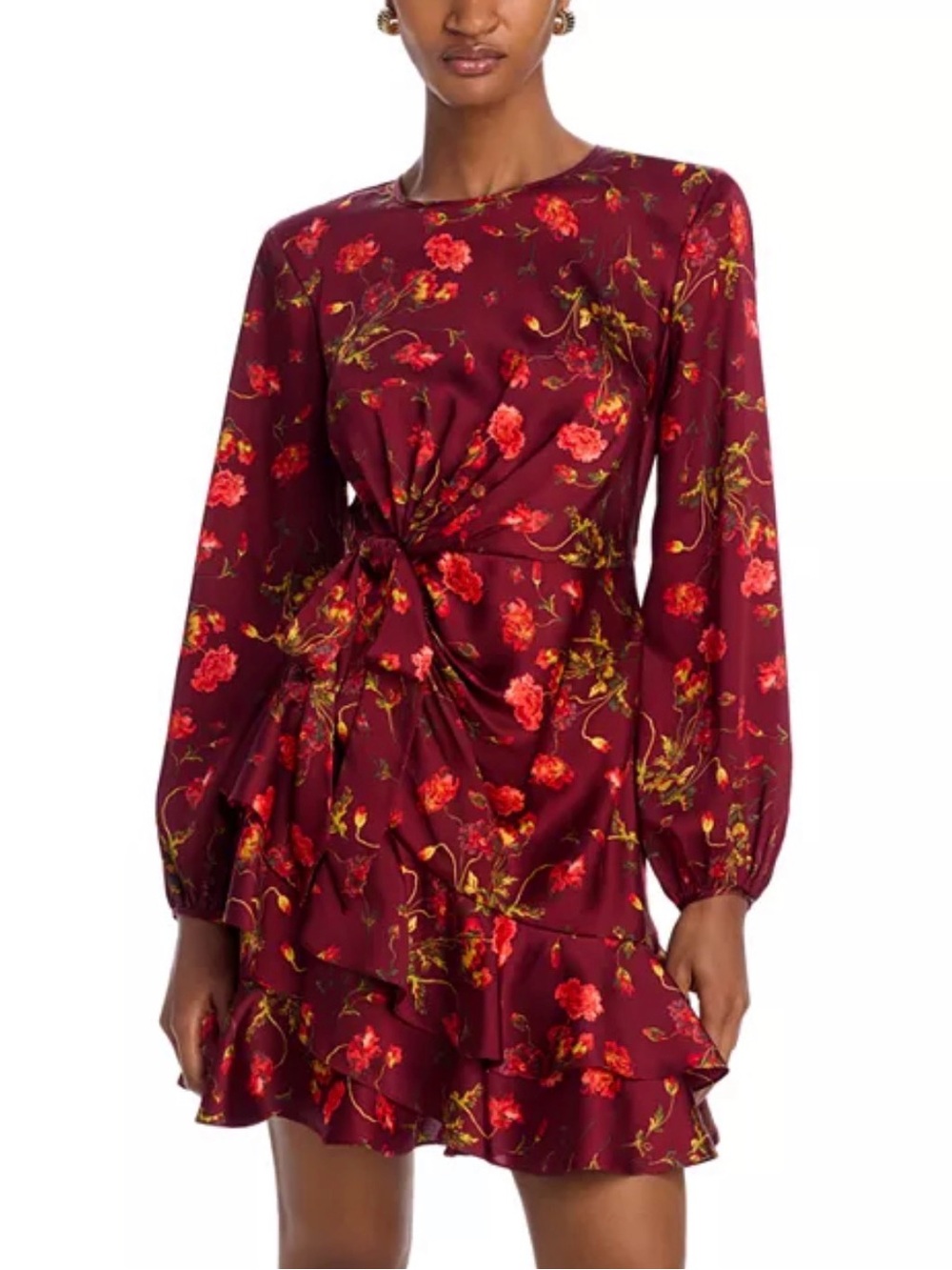New cinq a Sept Alice Floral Twist-Front Ruffle rhubarb multi Mini Dress size 12